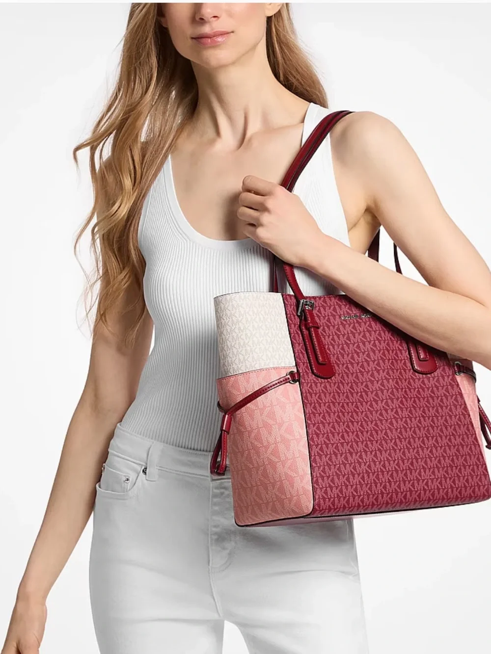 Michael Kors Voyager Large Color-Block Signature Logo Tote Shoulder Bag
